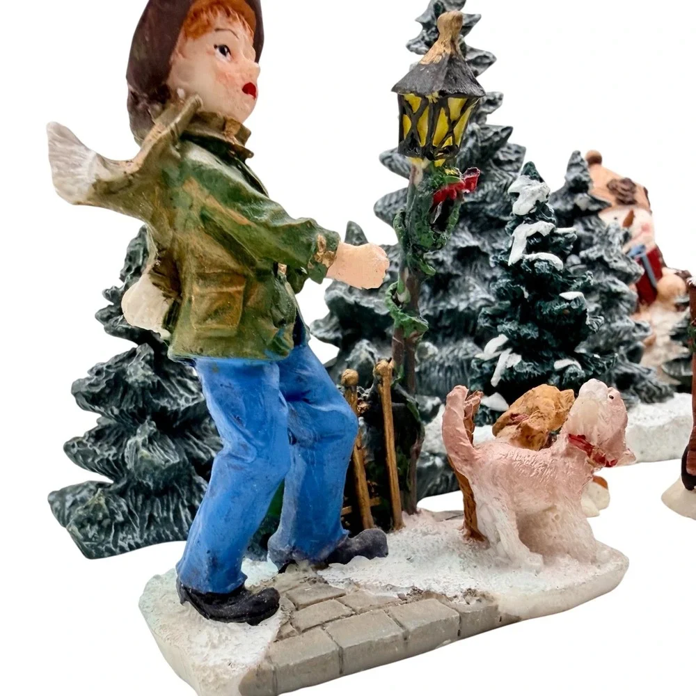 Unbranded Christmas Village‎ Figurine Set 12-Piece Winter Scene Trees Excellent